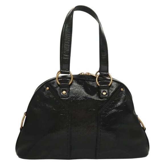 SAINT LAURENT Muse Shoulder Bag Enamel Black Gold Auth sw1147 - Picture 3 of 16